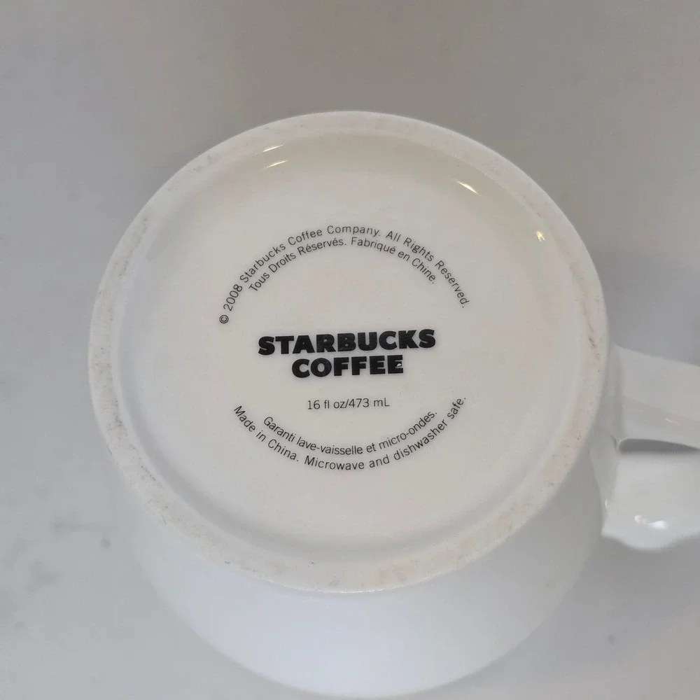 Starbucks‎ Coffee 2008 White Ceramic 16oz Creamer Pitcher Gold Rim Medallion 16